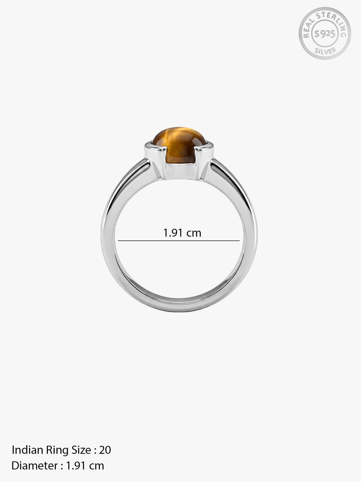 Silver Classic Tiger Eye Ring For Him (Size 20)