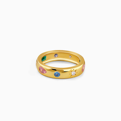 Golden Colourful Rainstone Ring