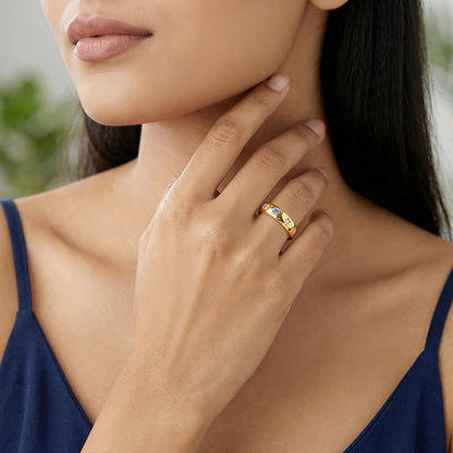 Golden Colourful Rainstone Ring