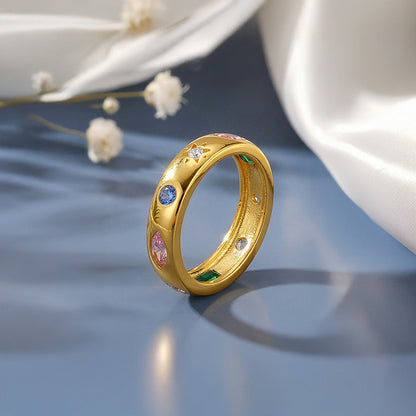 Golden Colourful Rainstone Ring