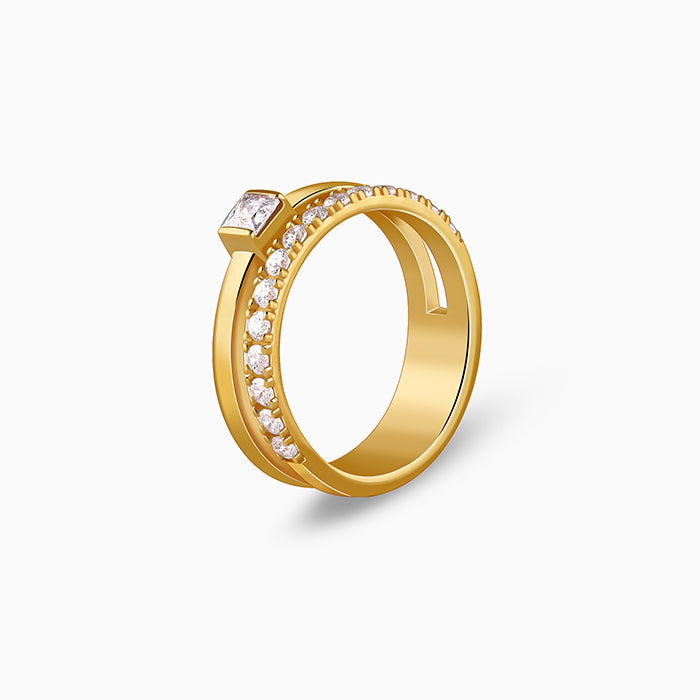 Golden Double Beam Ring