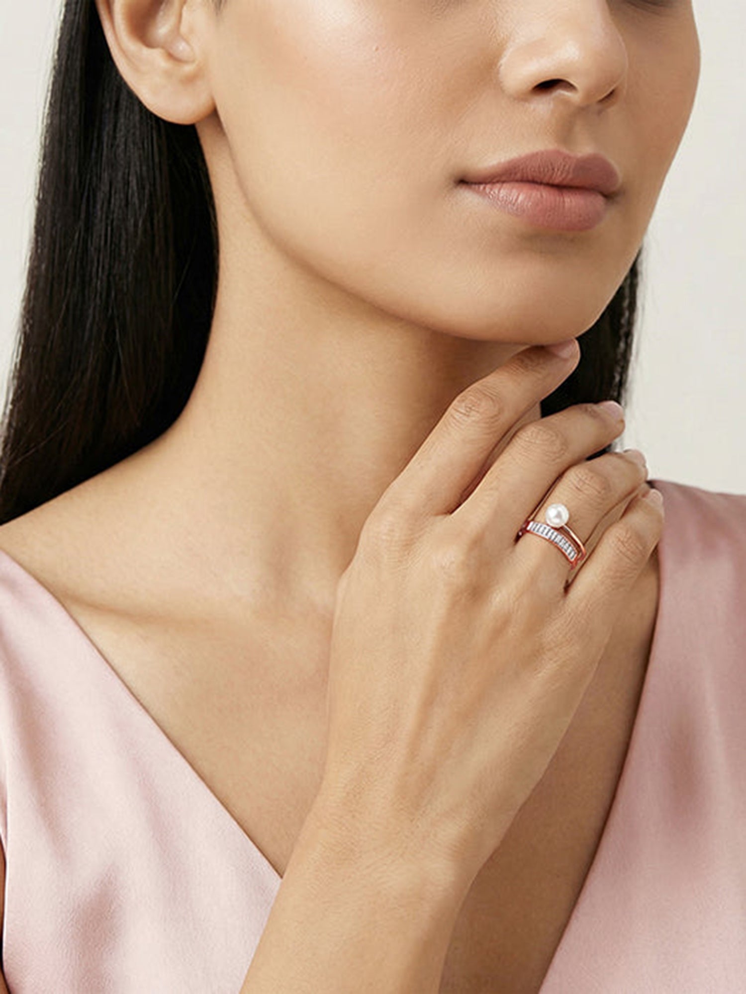 Rose Gold Grace Pearl Bypass Ring