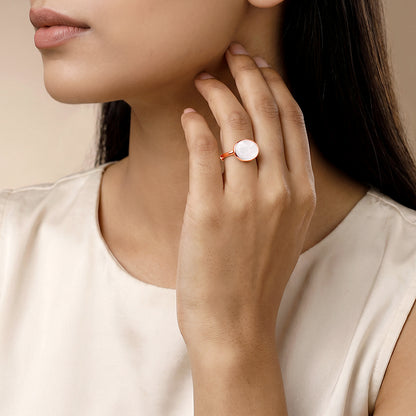 Rose Gold White Rainbow Stone Ring