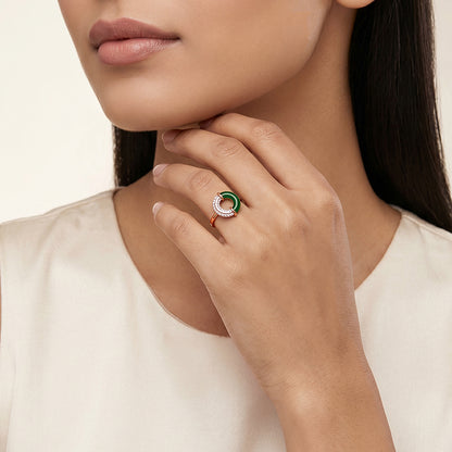 Rose Gold Eclipse Green Enamel Ring (Size 12)