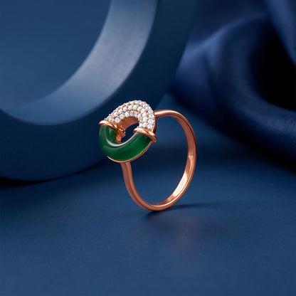 Rose Gold Eclipse Green Enamel Ring (Size 12)
