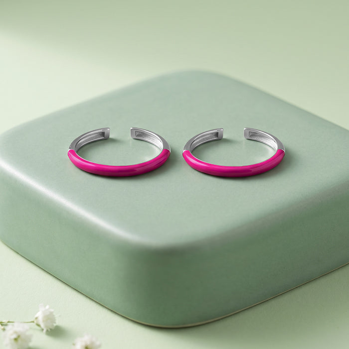 Silver Cerise Enamel Toe Rings