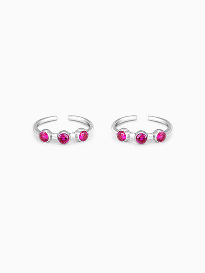 Silver Precious Pink Toe Rings
