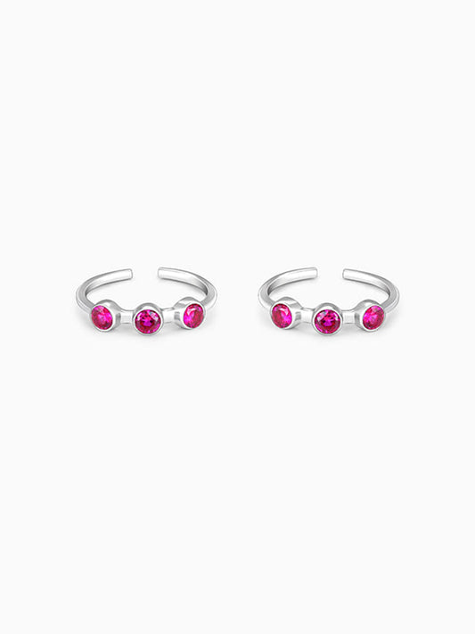 Silver Precious Pink Toe Rings