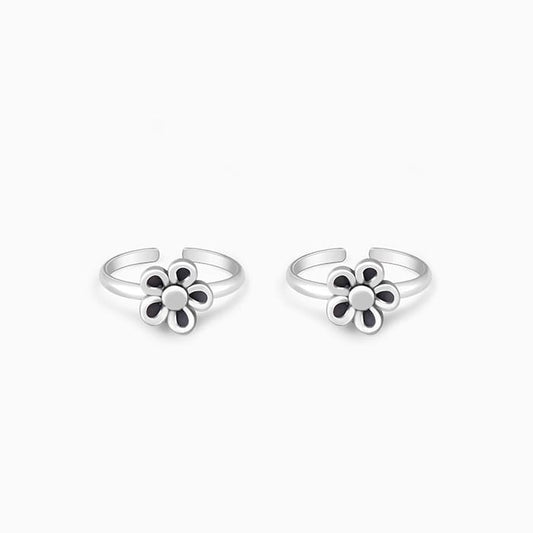 Oxidised Silver Blossoming Flower Toe Rings