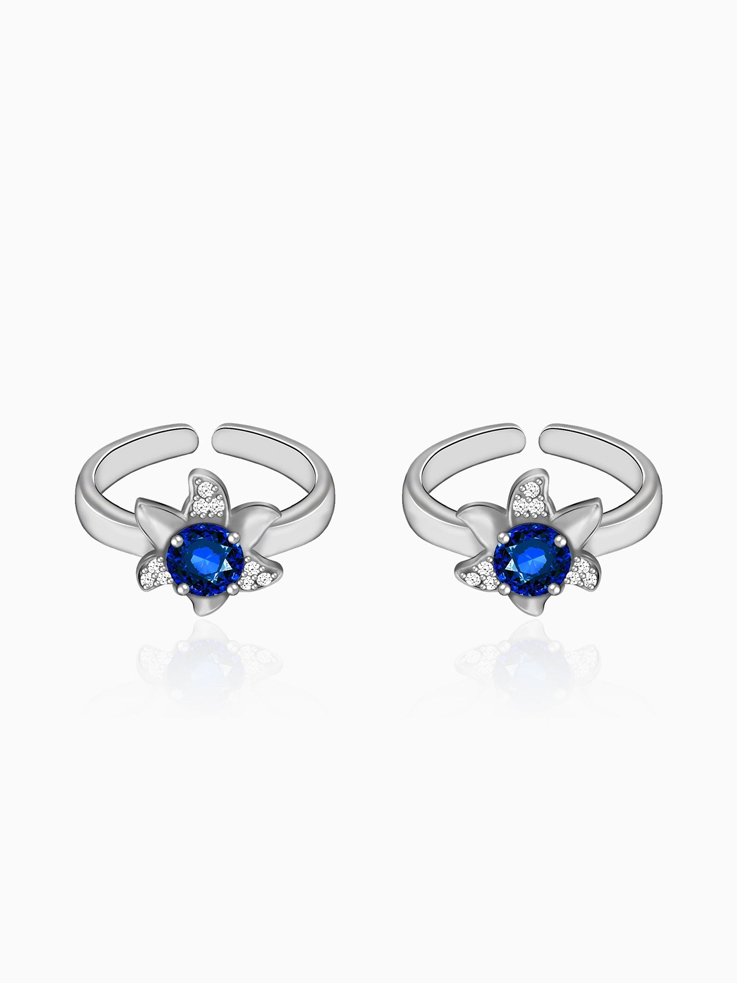 Silver Blue Blooming Toe Ring