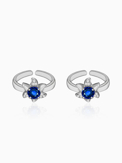 Silver Blue Blooming Toe Ring