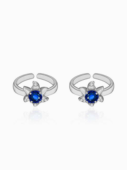 Silver Blue Blooming Toe Ring
