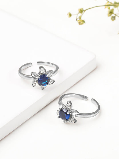 Silver Blue Blooming Toe Ring