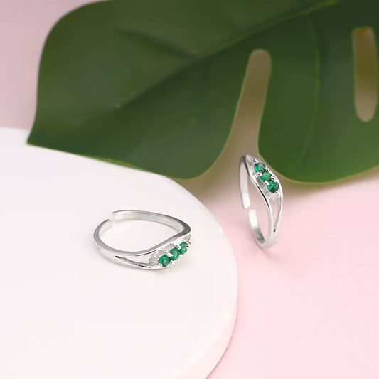 Silver Emerald Enchantment Toe Rings