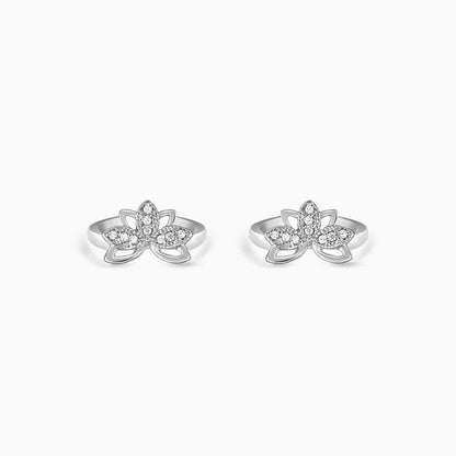 Silver Crescent Flower Toe Rings