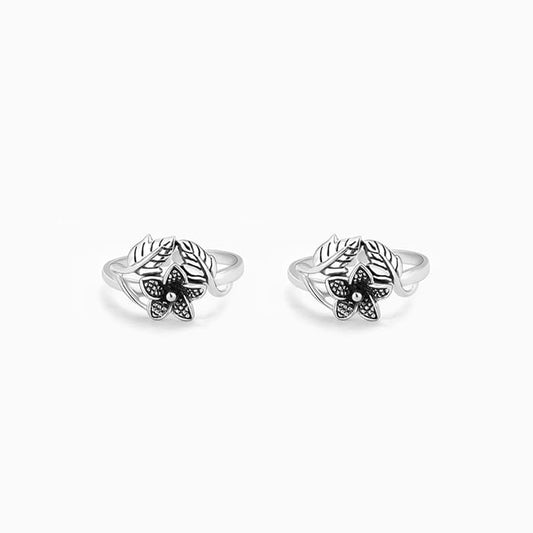 Oxidised Silver Floral Muse Toe Rings