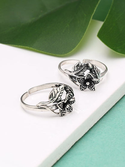 Oxidised Silver Floral Muse Toe Rings