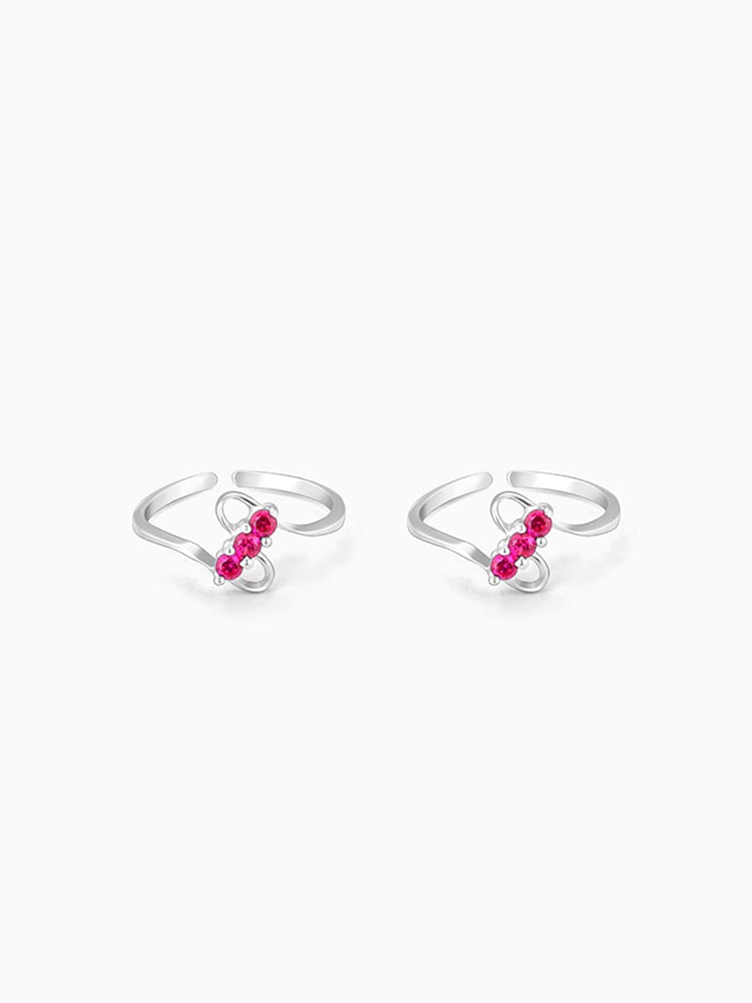 Silver Blushing Gem Slim Toe Rings