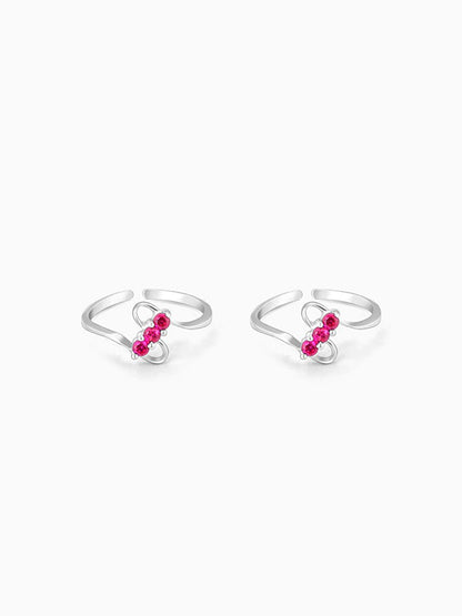 Silver Blushing Gem Slim Toe Rings