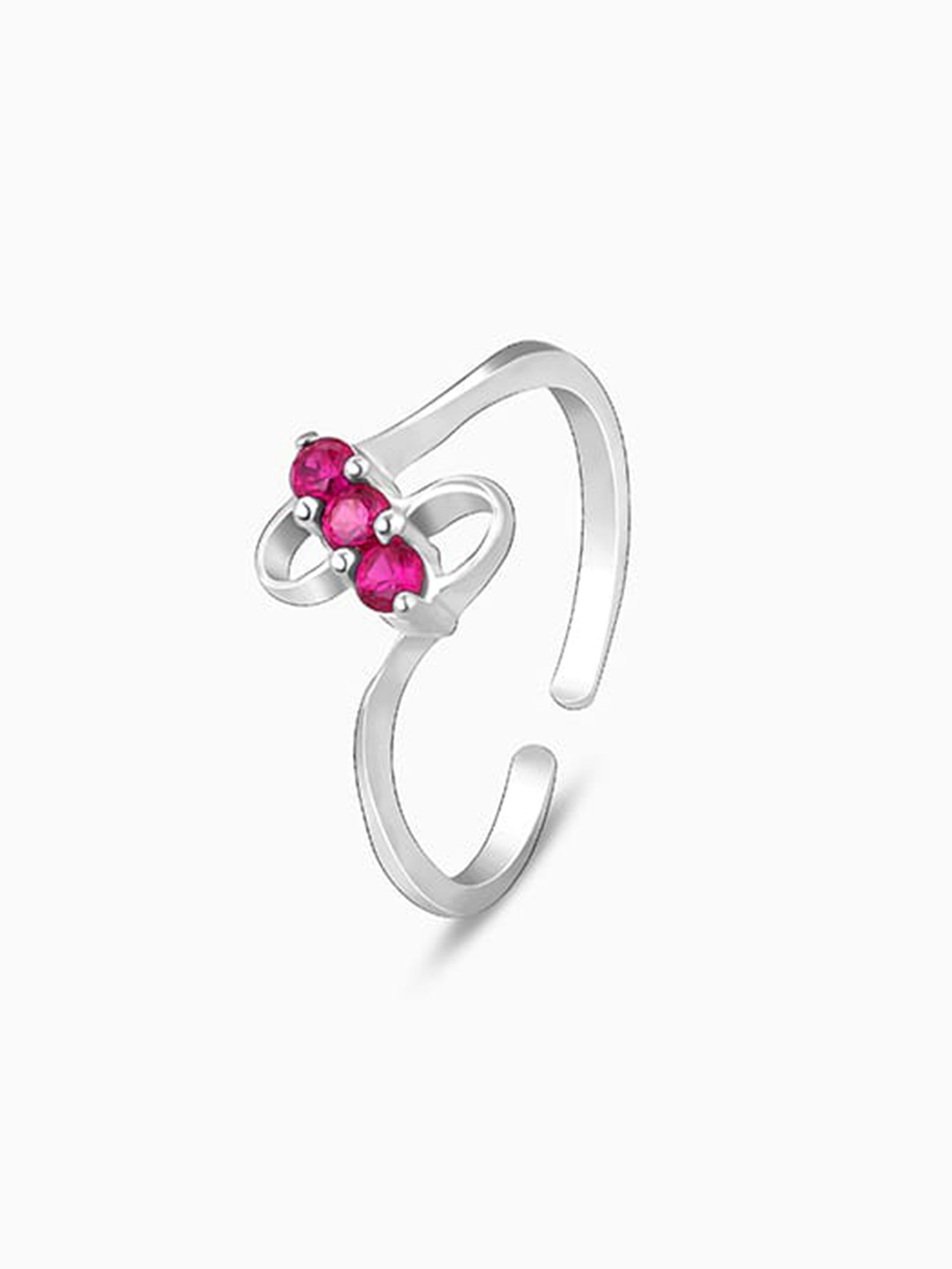 Silver Blushing Gem Slim Toe Rings