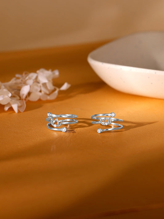 Silver Elegant Lotus Toe Rings