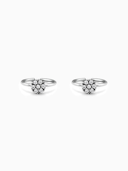 Oxidised Silver Round Floral Toe Rings
