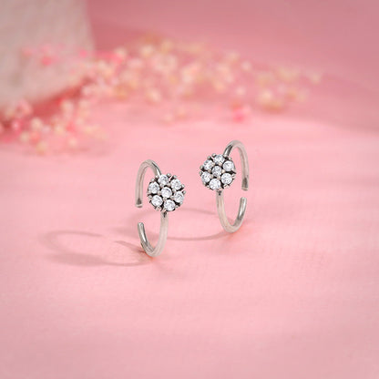 Oxidised Silver Round Floral Toe Rings