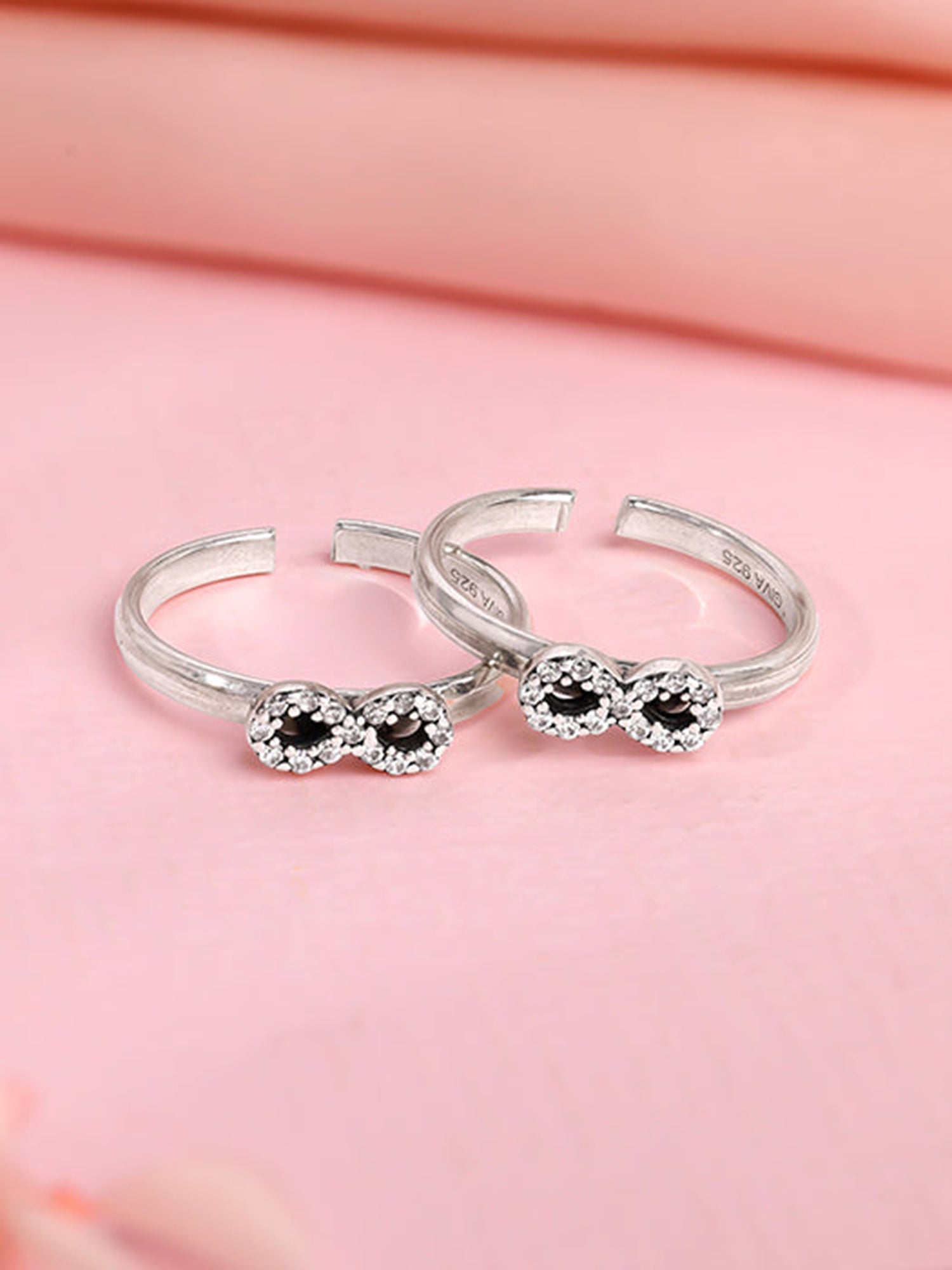 Oxidised Silver Infinity Bling Toe Rings
