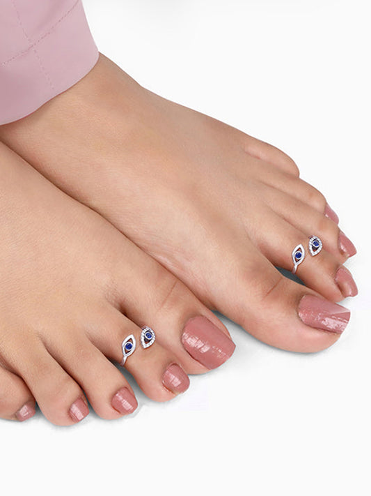 Oxidised Silver Evil Eye Toe Rings