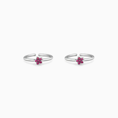 Oxidised Silver Pink Floral Toe Rings