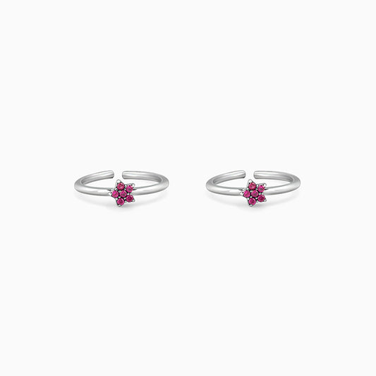 Oxidised Silver Pink Floral Toe Rings