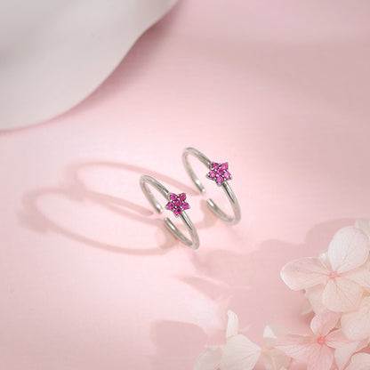 Oxidised Silver Pink Floral Toe Rings