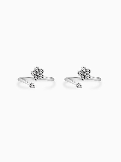 Oxidised Silver Floral Dazzle Toe Rings