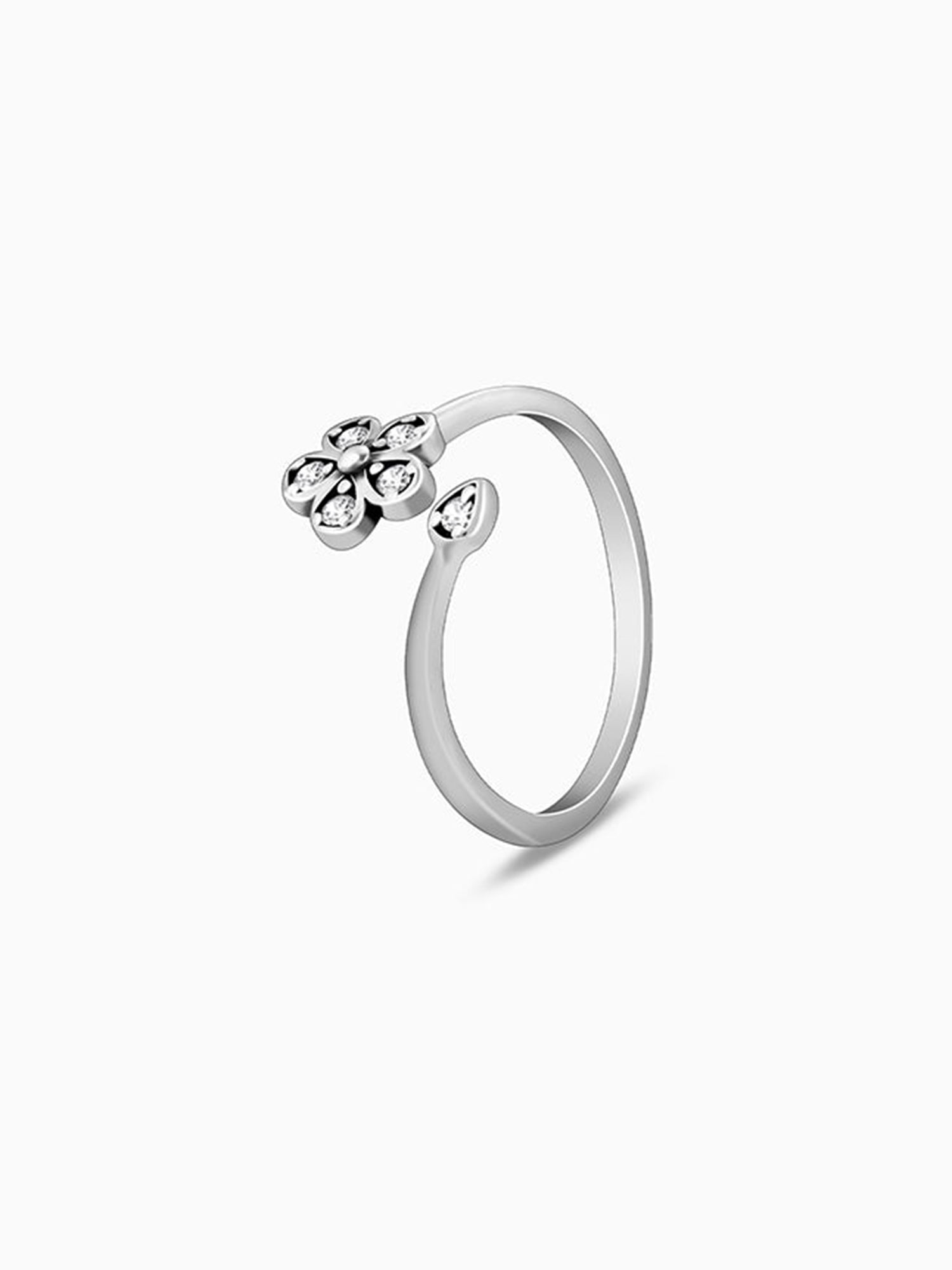 Oxidised Silver Floral Dazzle Toe Rings
