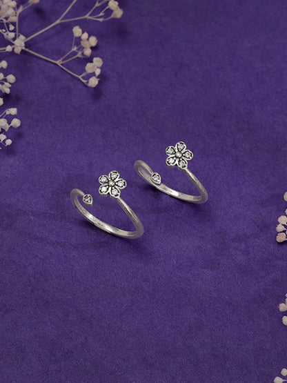 Oxidised Silver Floral Dazzle Toe Rings