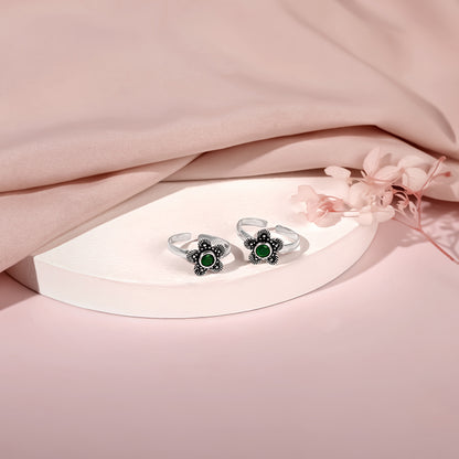 Oxidised Silver Black Floret Toe Rings