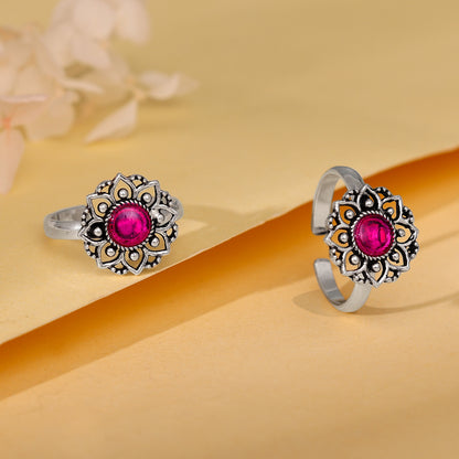 Oxidised Silver Mandala Toe Rings