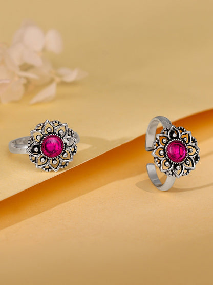 Oxidised Silver Mandala Toe Rings