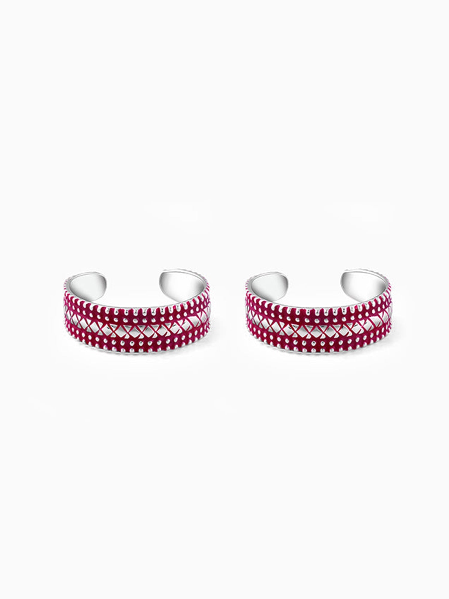 Silver Burgundy Patterned Toe Rings