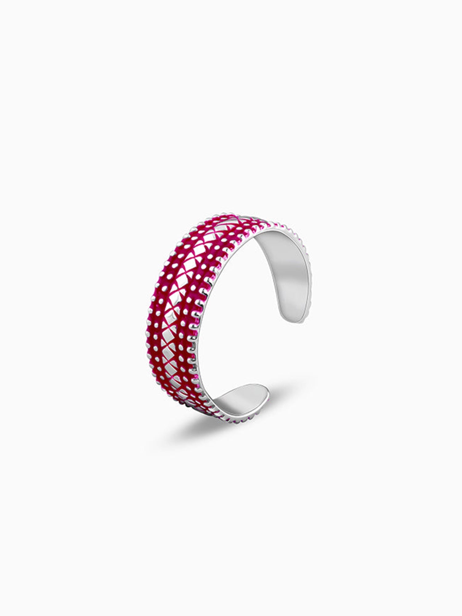 Silver Burgundy Patterned Toe Rings