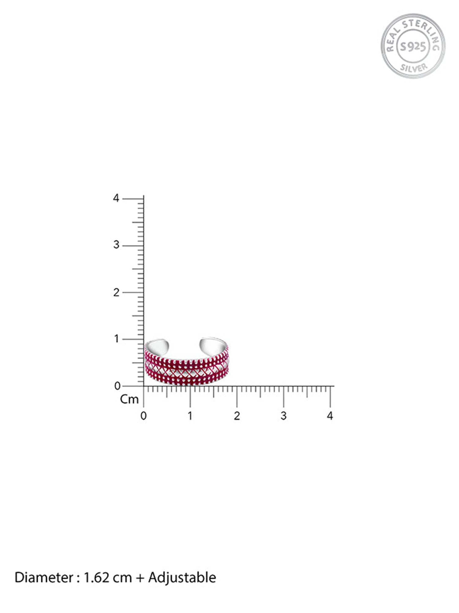 Silver Burgundy Patterned Toe Rings