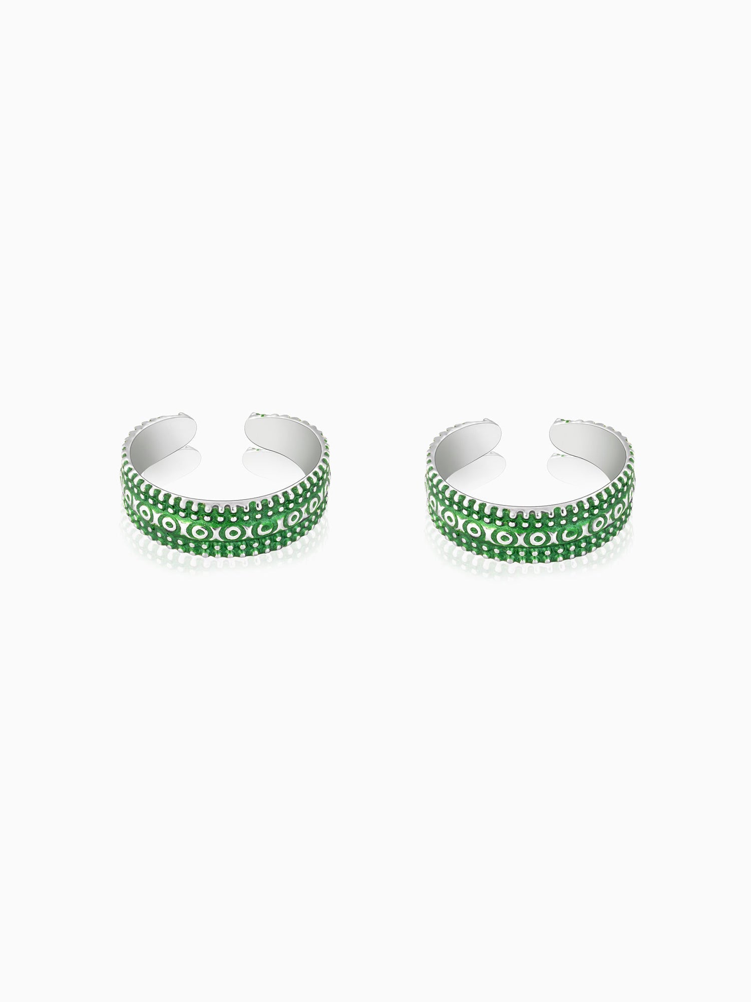 Oxidised Silver Green Glory Toe Rings