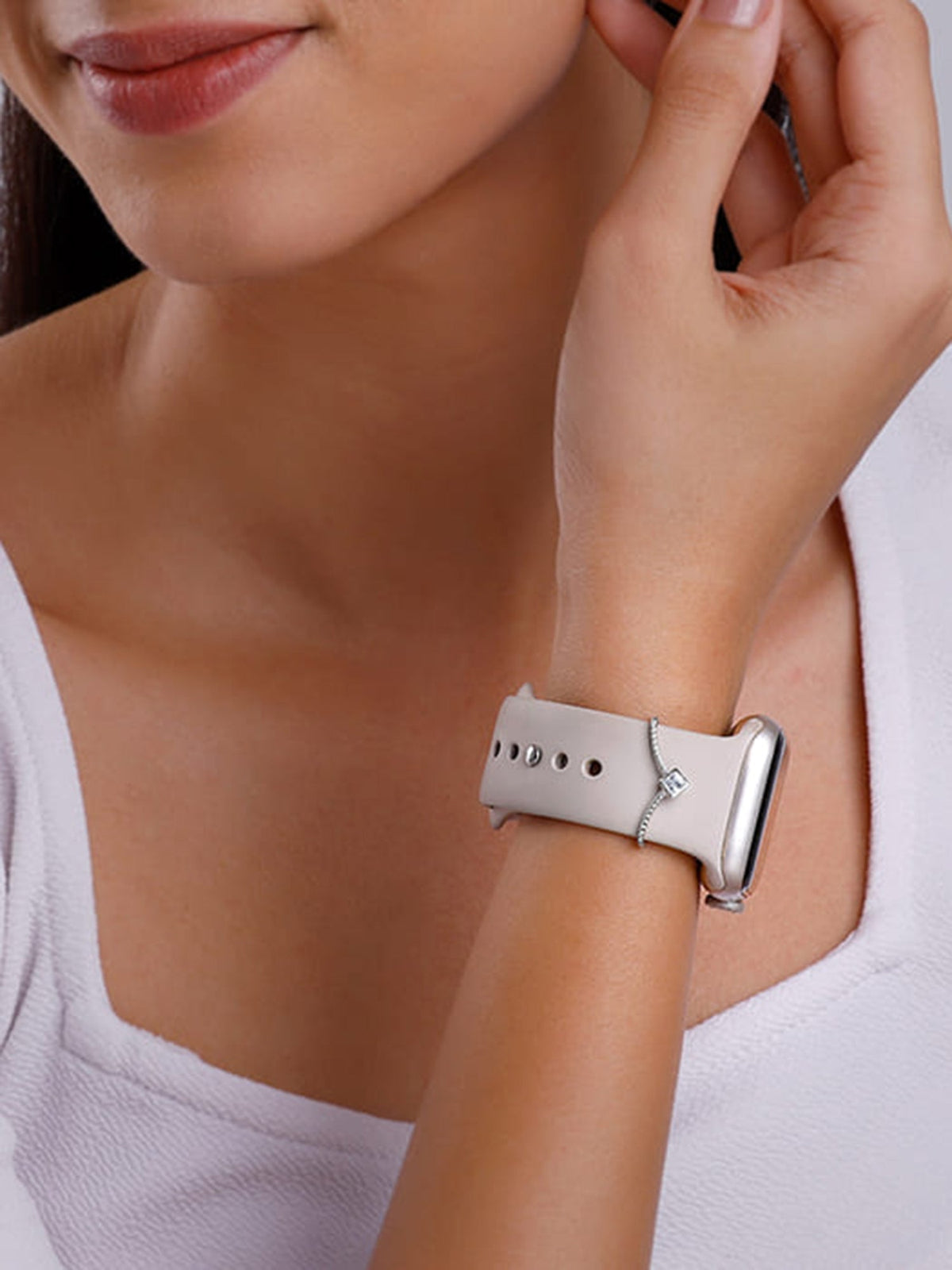 Silver Zircons Watch Charm