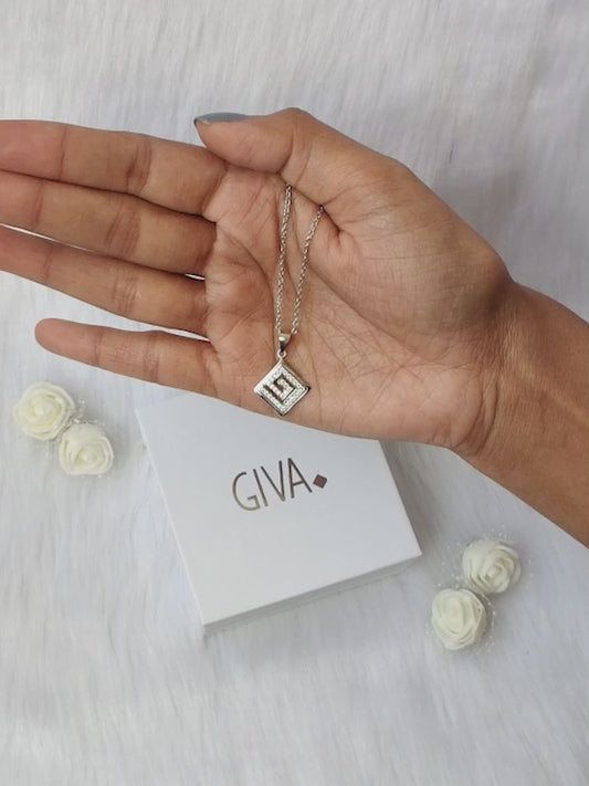 Silver Zircon Maze Pendant with Link Chain