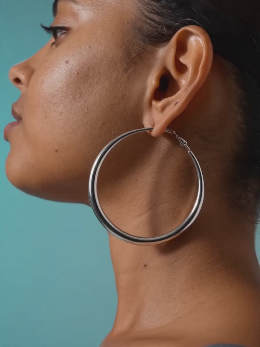 IXIA by GIVA Classic Thick Rhodium Plated Hoop Earrings