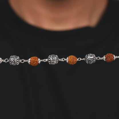 Rudraksha Oxidised Silver Chain For Him