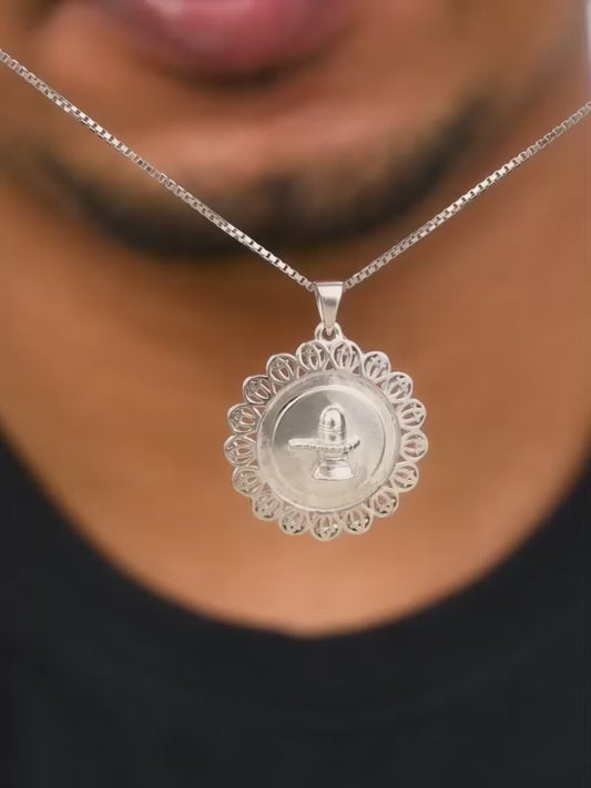 Silver Divine Mahadev Pendant With Box Chain For Him