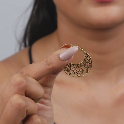 Golden Half Mandala Hoop Earrings