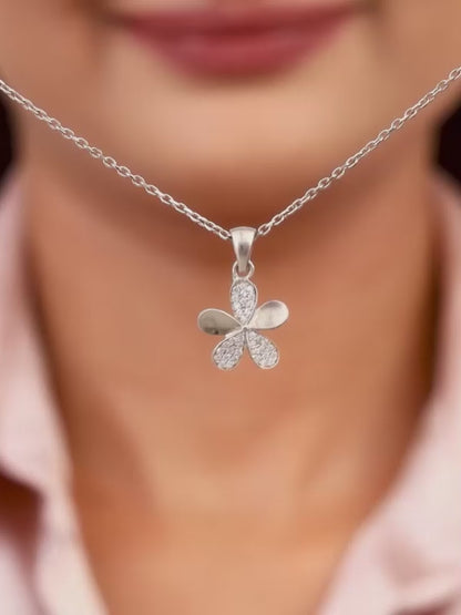 Silver Flower Pendant With Link Chain
