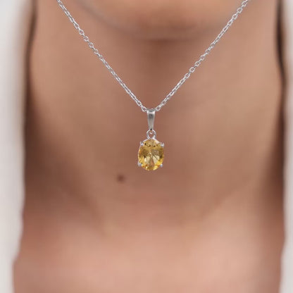 Silver Grace Citrine Pendant With Link Chain